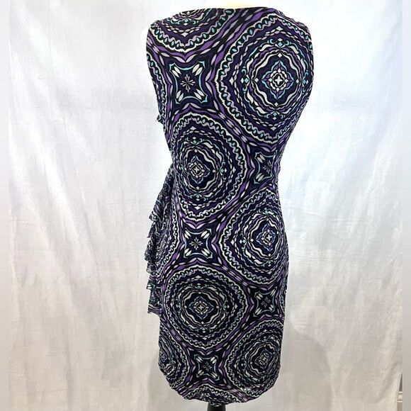 New York & Company Stretch purple and aqua abstract print dress size medium - Picture 4 of 6